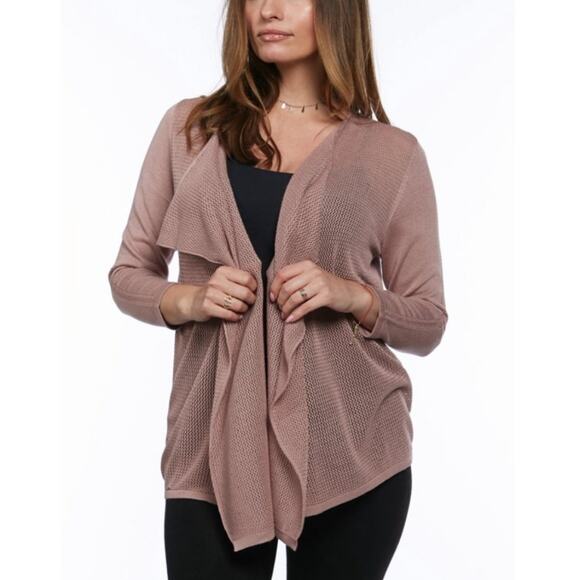 August Silk Shawl Collar Knit Cardigan Sweater Pink Mauve Long Sleeve Workwear M - Picture 12 of 12